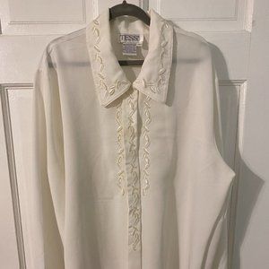 Tess White Blouse with Pearl Leaf Designs